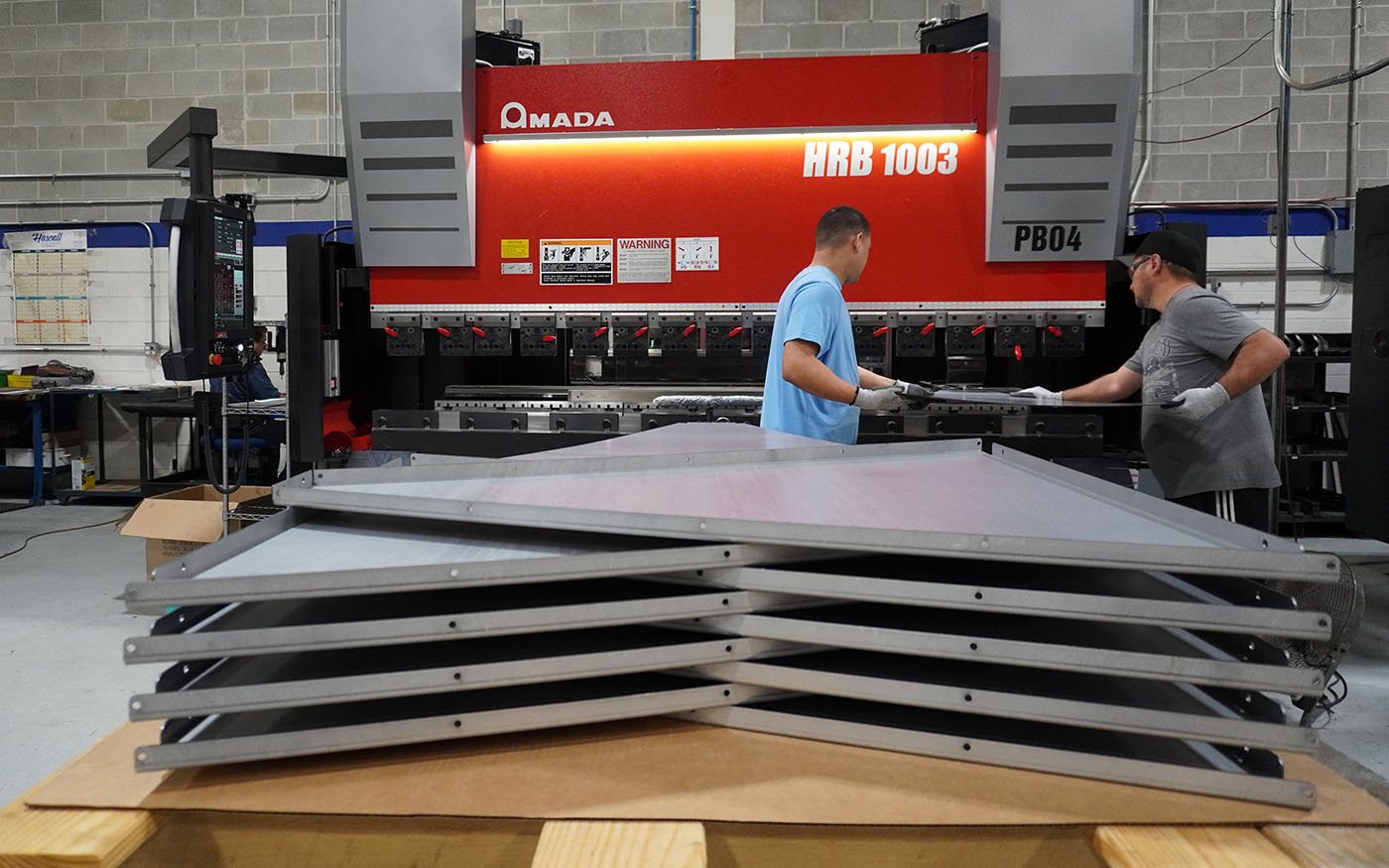 FABMAX fabricators forming large panels on the Amada press brake